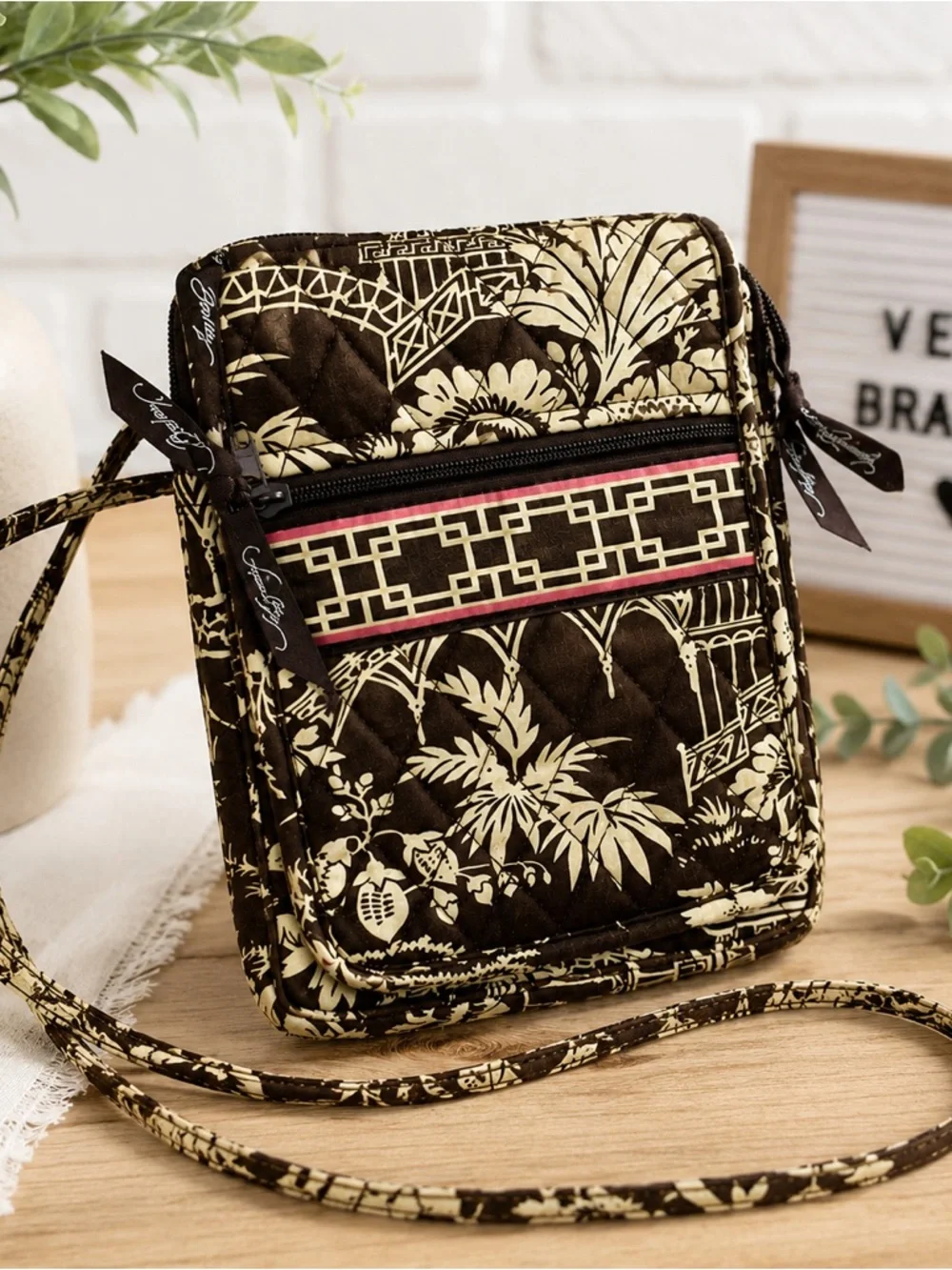 Vera Bradley Mini Hipster Crossbody Brown Imperial Toile Retired Quilted Bag